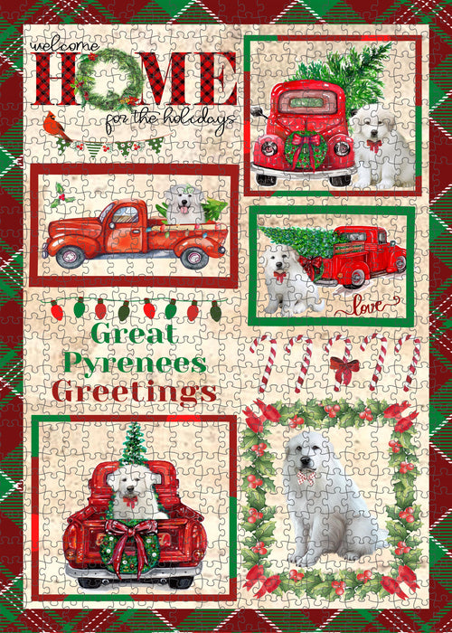 Welcome Home for Christmas Holidays Great Pyrenees Dogs Portrait Jigsaw Puzzle for Adults Animal Interlocking Puzzle Game Unique Gift for Dog Lover's with Metal Tin Box