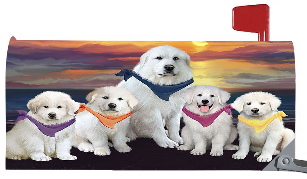 Family Sunset Portrait Great Pyrenee Dogs Magnetic Mailbox Cover MBC48477