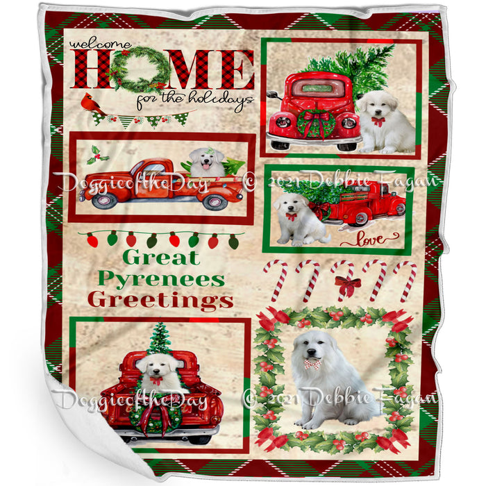 Welcome Home for Christmas Holidays Great Pyrenees Dogs Blanket BLNKT72001