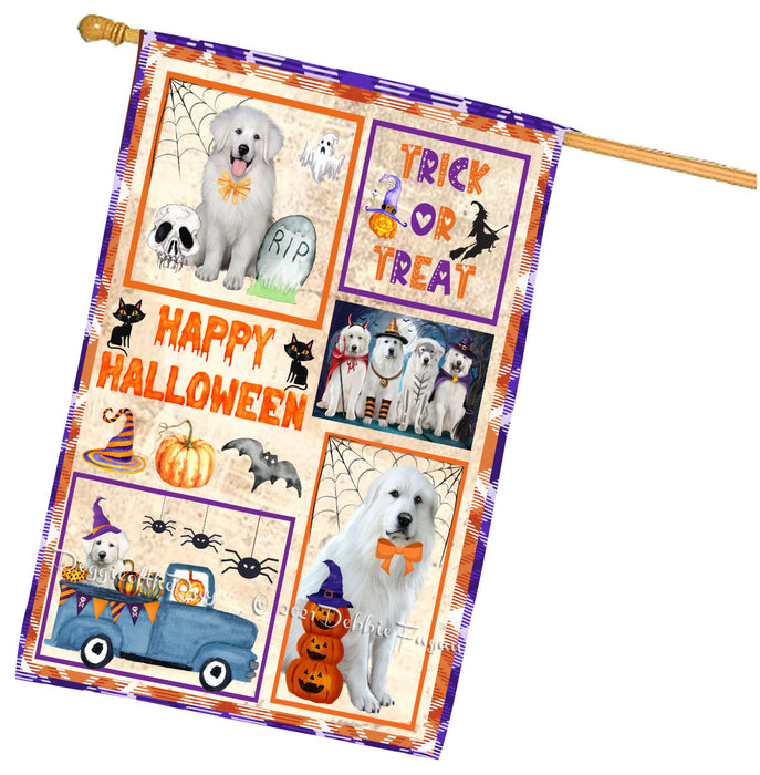 Happy Halloween Trick or Treat Great Pyrenees Dogs House Flag Outdoor Decorative Double Sided Pet Portrait Weather Resistant Premium Quality Animal Printed Home Decorative Flags 100% Polyester