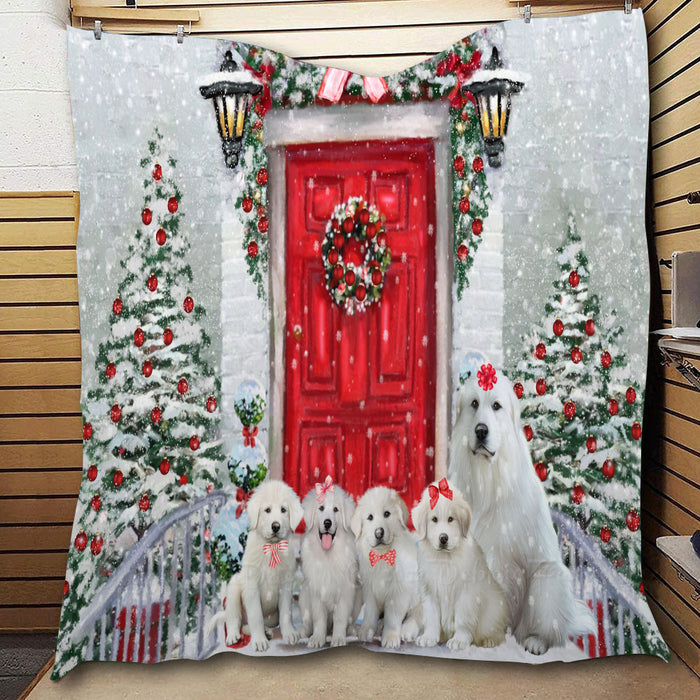 Christmas Holiday Welcome Great Pyrenees Dogs  Quilt Bed Coverlet Bedspread - Pets Comforter Unique One-side Animal Printing - Soft Lightweight Durable Washable Polyester Quilt