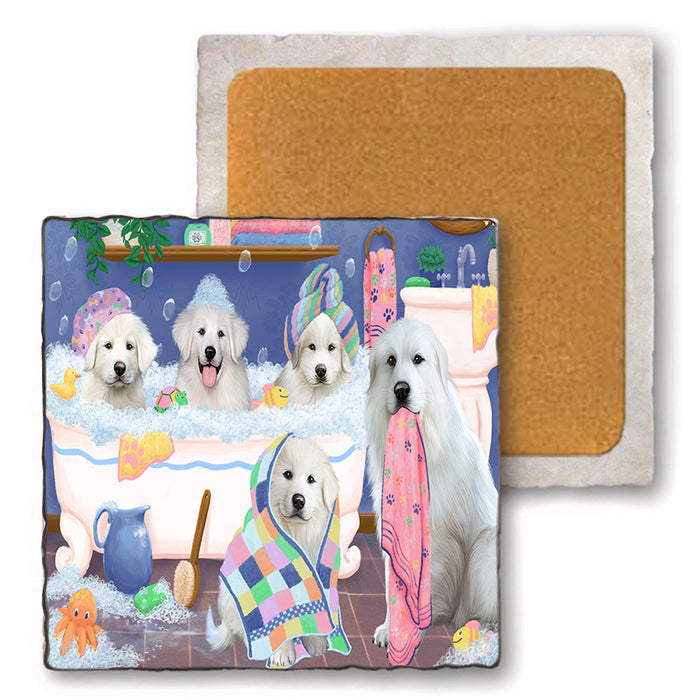 Rub A Dub Dogs In A Tub Great Pyrenees Dog Set of 4 Natural Stone Marble Tile Coasters MCST51793