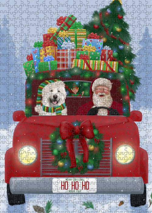 Christmas Honk Honk Red Truck Here Comes with Santa and Great Pyrenees Dog Puzzle with Photo Tin PUZL100032