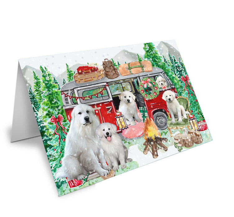 Christmas Time Camping with Great Pyrenees Dogs Handmade Artwork Assorted Pets Greeting Cards and Note Cards with Envelopes for All Occasions and Holiday Seasons