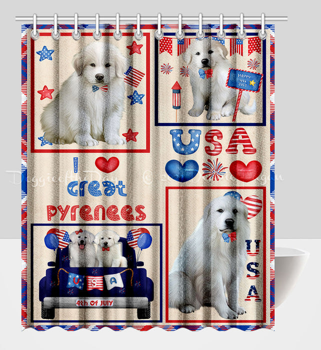 4th of July Independence Day I Love USA Greater Swiss Mountain Dogs Shower Curtain Pet Painting Bathtub Curtain Waterproof Polyester One-Side Printing Decor Bath Tub Curtain for Bathroom with Hooks