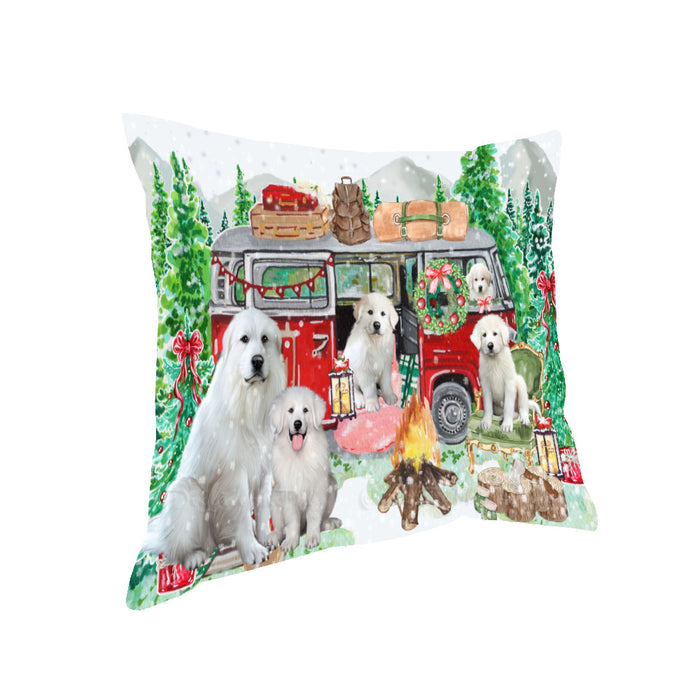 Christmas Time Camping with Great Pyrenees Dogs Pillow with Top Quality High-Resolution Images - Ultra Soft Pet Pillows for Sleeping - Reversible & Comfort - Ideal Gift for Dog Lover - Cushion for Sofa Couch Bed - 100% Polyester