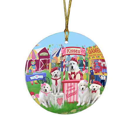 Carnival Kissing Booth Great Pyrenees Dog Round Flat Christmas Ornament RFPOR56257