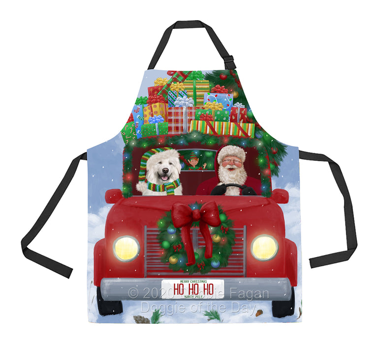 Christmas Honk Honk Red Truck Here Comes with Santa and Great Pyrenees Dog Apron Apron-48209