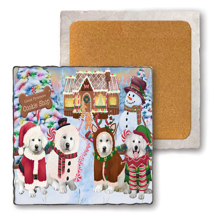 Holiday Gingerbread Cookie Shop Great Pyrenees Dog Set of 4 Natural Stone Marble Tile Coasters MCST51404