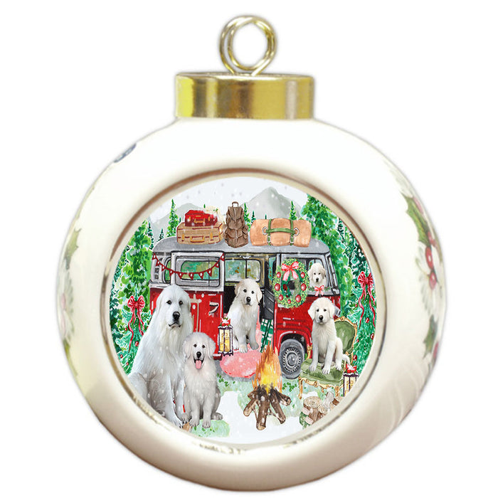 Christmas Time Camping with Great Pyrenees Dogs Round Ball Christmas Ornament Pet Decorative Hanging Ornaments for Christmas X-mas Tree Decorations - 3" Round Ceramic Ornament