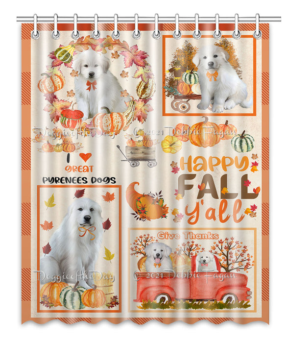 Happy Fall Y'all Pumpkin Great Pyrenees Dogs Shower Curtain Bathroom Accessories Decor Bath Tub Screens