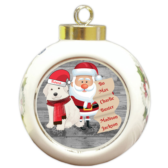 Custom Personalized Santa with Great Pyrenee Dog Christmas Round Ball Ornament