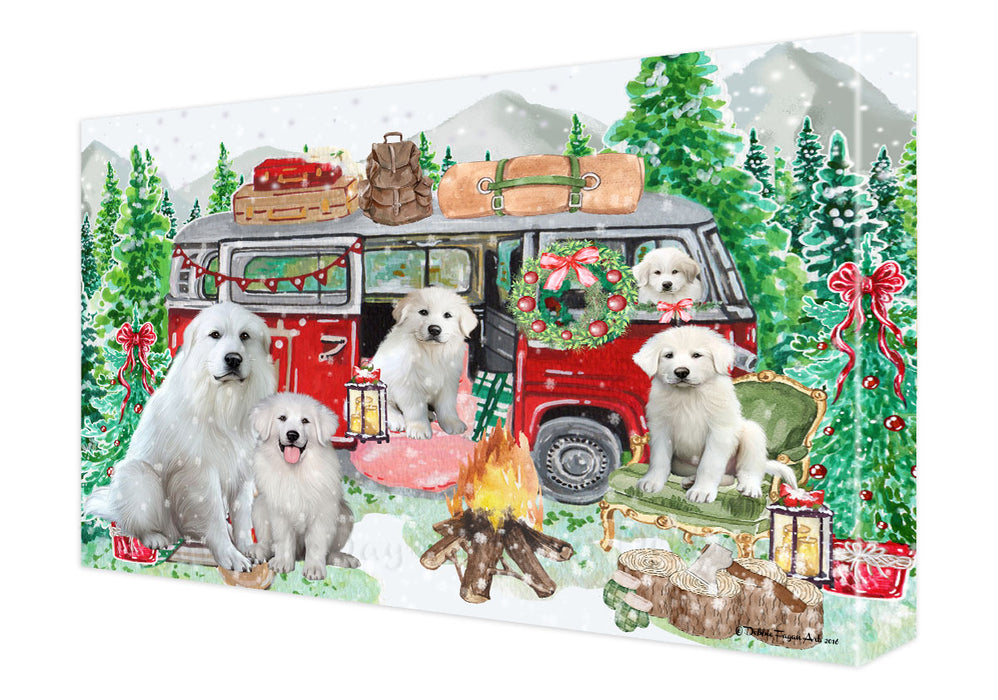Christmas Time Camping with Great Pyrenees Dogs Canvas Wall Art - Premium Quality Ready to Hang Room Decor Wall Art Canvas - Unique Animal Printed Digital Painting for Decoration