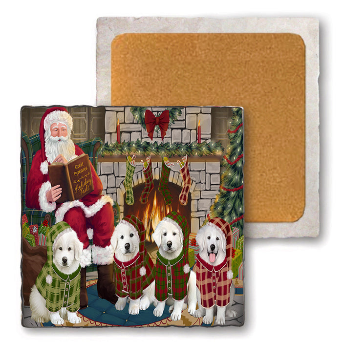 Christmas Cozy Holiday Tails Great Pyrenees Dog Set of 4 Natural Stone Marble Tile Coasters MCST50372