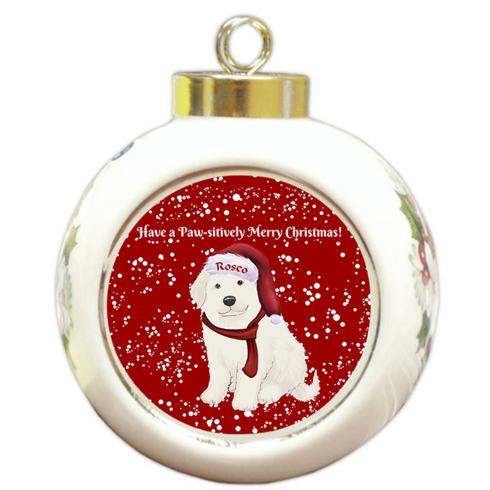 Custom Personalized Pawsitively Great Pyrenee Dog Merry Christmas Round Ball Ornament