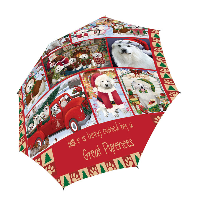Love is Being Owned Christmas Great Pyrenee Dogs Semi-Automatic Foldable Umbrella