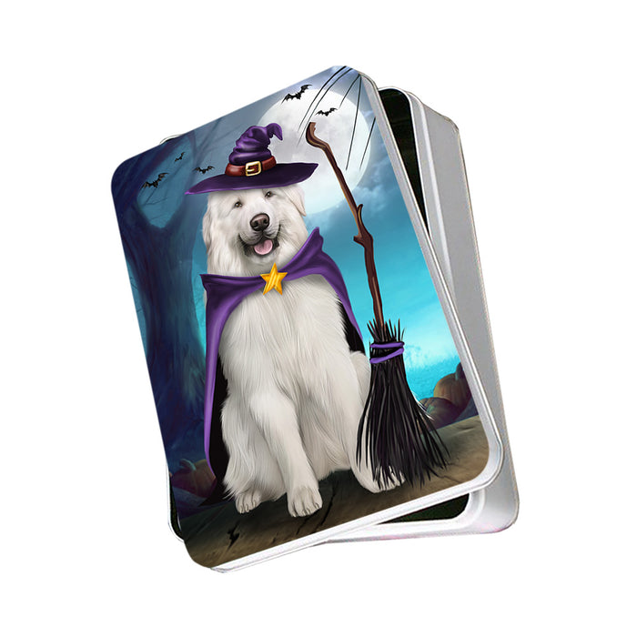 Happy Halloween Trick or Treat Great Pyrenee Dog Witch Photo Storage Tin PITN52563