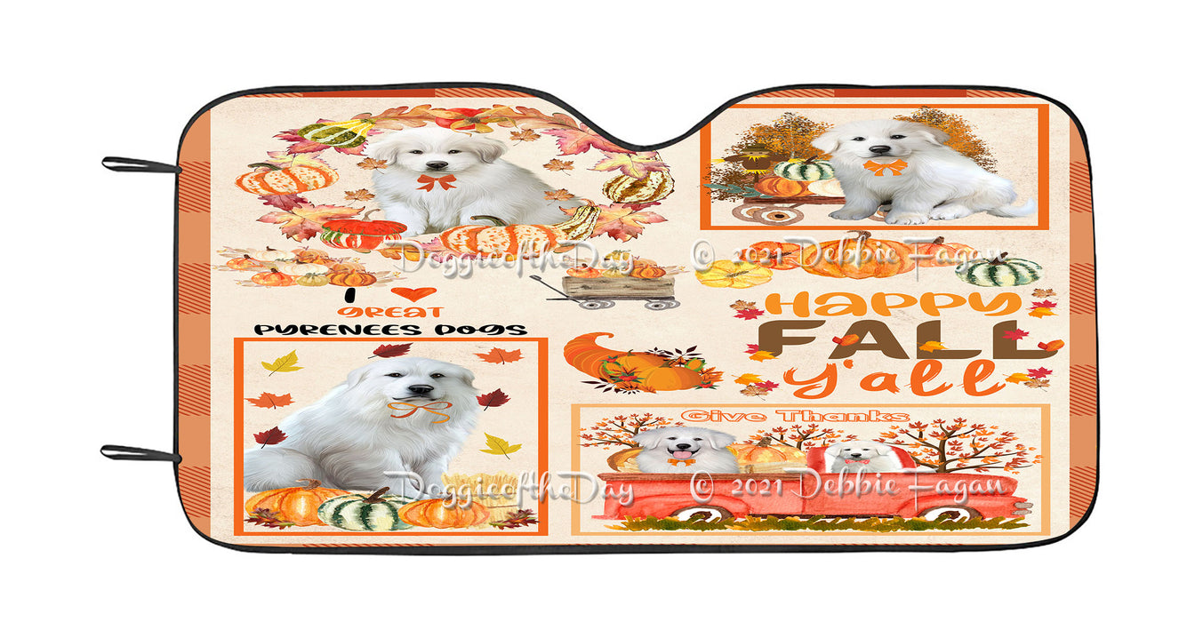 Happy Fall Y'all Pumpkin Great Pyrenees Dogs Car Sun Shade Cover Curtain