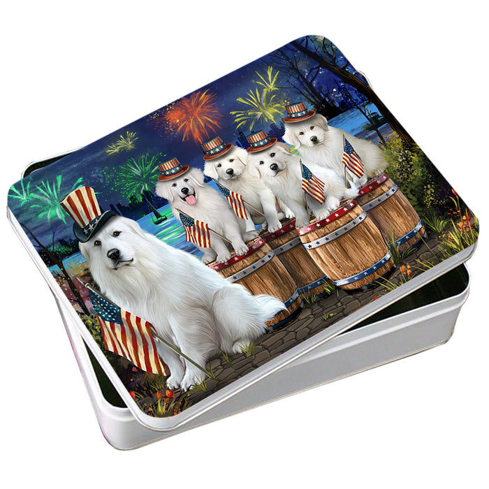 4th of July Independence Day Fireworks Great Pyrenees at the Lake Photo Storage Tin PITN51036