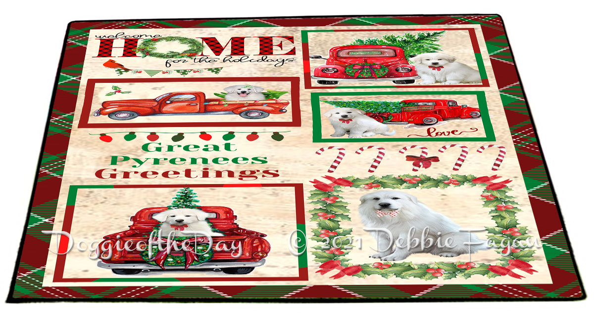 Welcome Home for Christmas Holidays Great Pyrenees Dogs Indoor/Outdoor Welcome Floormat - Premium Quality Washable Anti-Slip Doormat Rug FLMS57787
