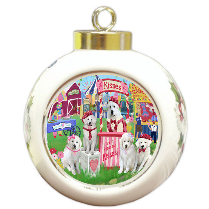 Carnival Kissing Booth Great Pyrenees Dog Round Ball Christmas Ornament RBPOR56257
