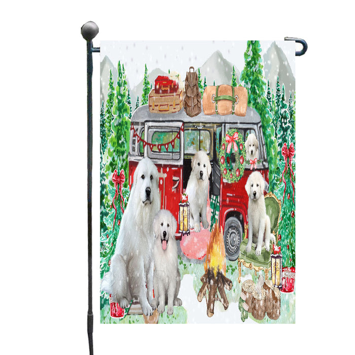 Christmas Time Camping with Great Pyrenees Dogs Garden Flags- Outdoor Double Sided Garden Yard Porch Lawn Spring Decorative Vertical Home Flags 12 1/2"w x 18"h