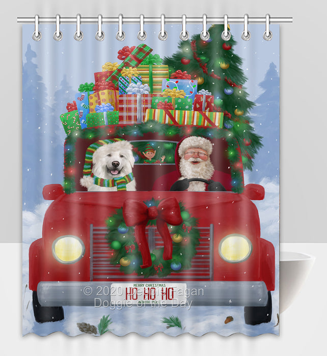 Christmas Honk Honk Red Truck Here Comes with Santa and Great Pyrenees Dog Shower Curtain Bathroom Accessories Decor Bath Tub Screens SC043