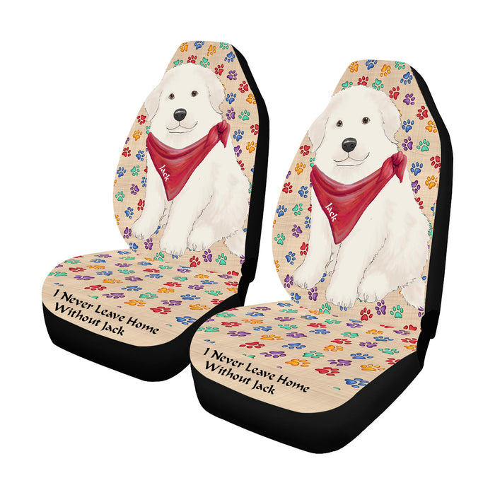 Personalized I Never Leave Home Paw Print Great Pyrenee Dogs Pet Front Car Seat Cover (Set of 2)