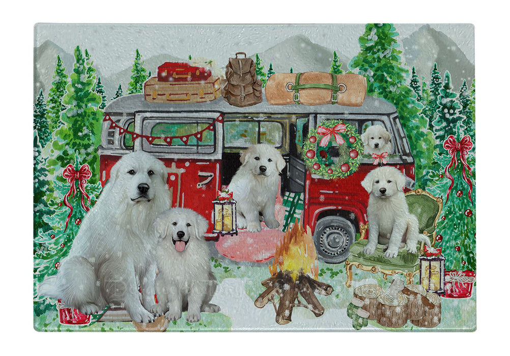Christmas Time Camping with Great Pyrenees Dogs Cutting Board - For Kitchen - Scratch & Stain Resistant - Designed To Stay In Place - Easy To Clean By Hand - Perfect for Chopping Meats, Vegetables