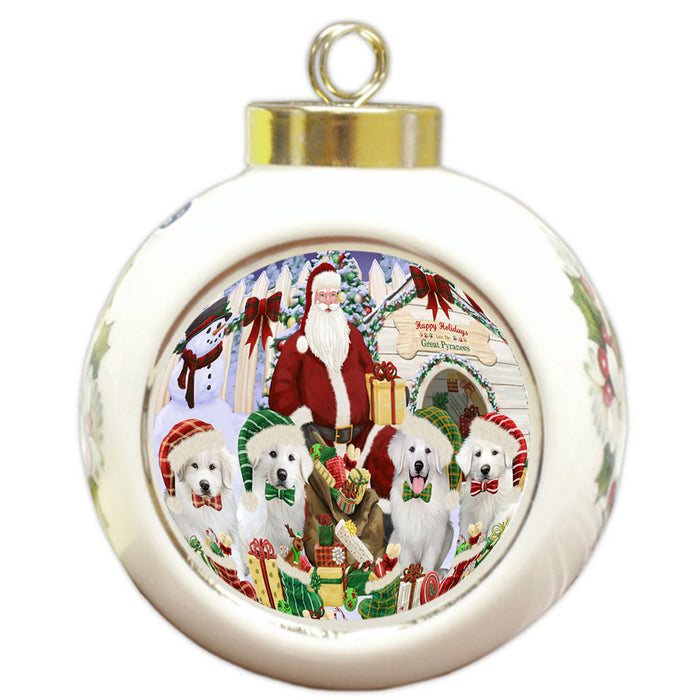 Christmas Dog House Great Pyrenees Dog Round Ball Christmas Ornament RBPOR52603