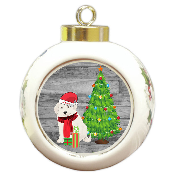 Custom Personalized Great Pyrenee Dog With Tree and Presents Christmas Round Ball Ornament