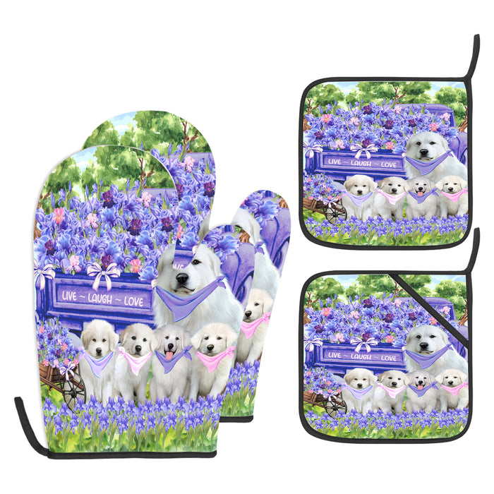 Great Pyrenees Oven Mitts and Pot Holder Set: Explore a Variety of Designs, Personalized, Potholders with Kitchen Gloves for Cooking, Custom, Halloween Gifts for Dog Mom