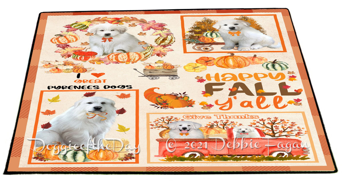 Happy Fall Y'all Pumpkin Great Pyrenees Dogs Indoor/Outdoor Welcome Floormat - Premium Quality Washable Anti-Slip Doormat Rug FLMS58648