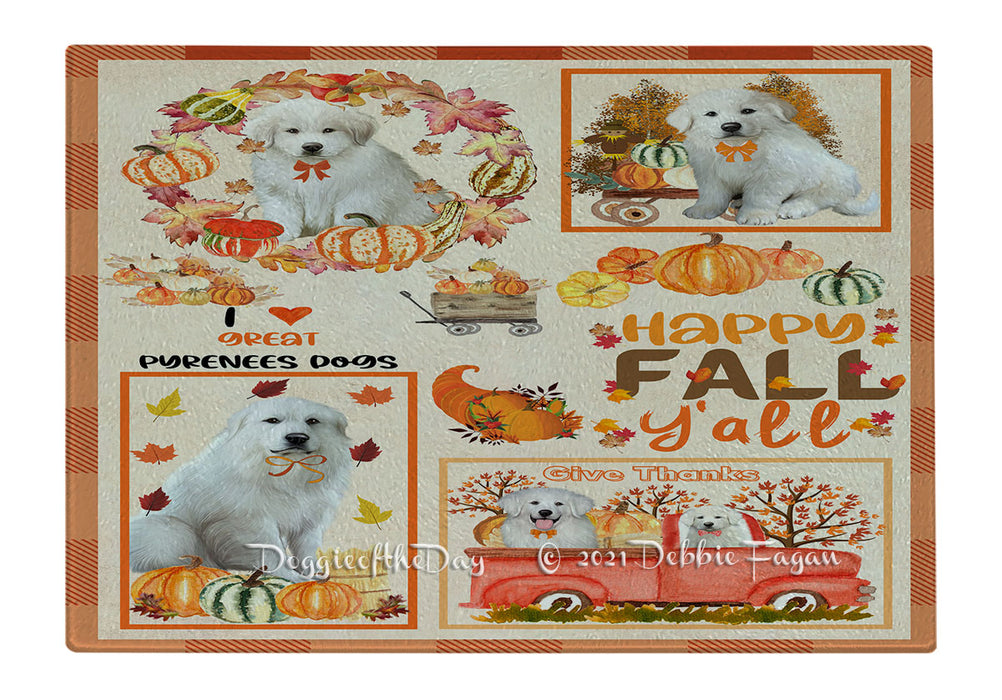 Happy Fall Y'all Pumpkin Great Pyrenees Dogs Cutting Board - Easy Grip Non-Slip Dishwasher Safe Chopping Board Vegetables C79897