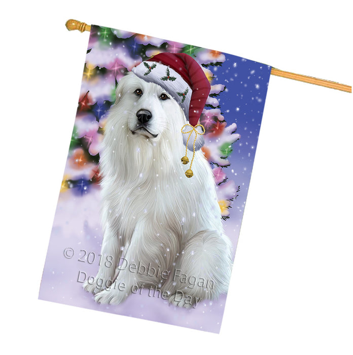 Winterland Wonderland Great Pyrenees Dog In Christmas Holiday Scenic Background House Flag FLG53956