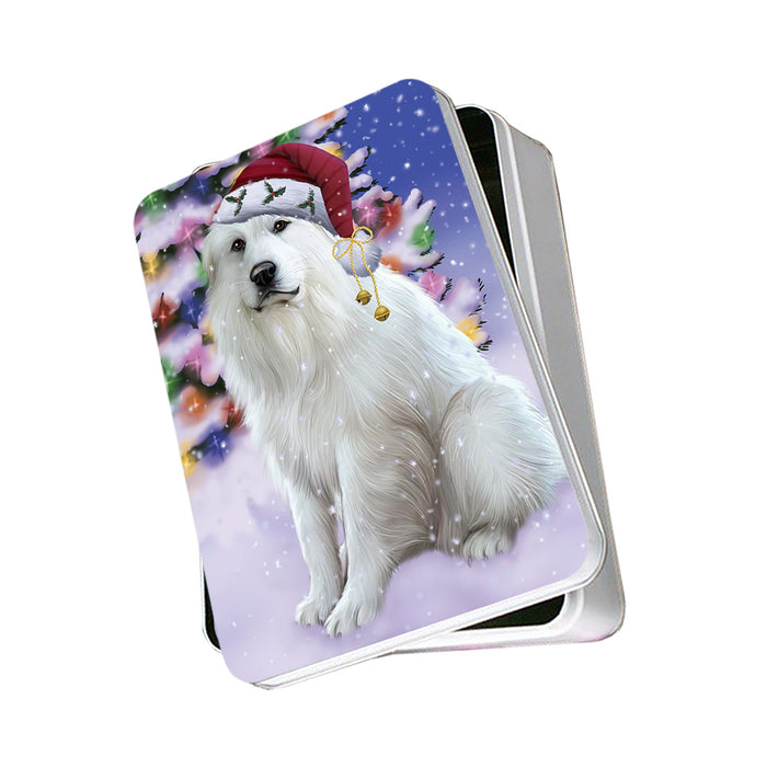 Winterland Wonderland Great Pyrenees Dog In Christmas Holiday Scenic Background Photo Storage Tin PITN53701