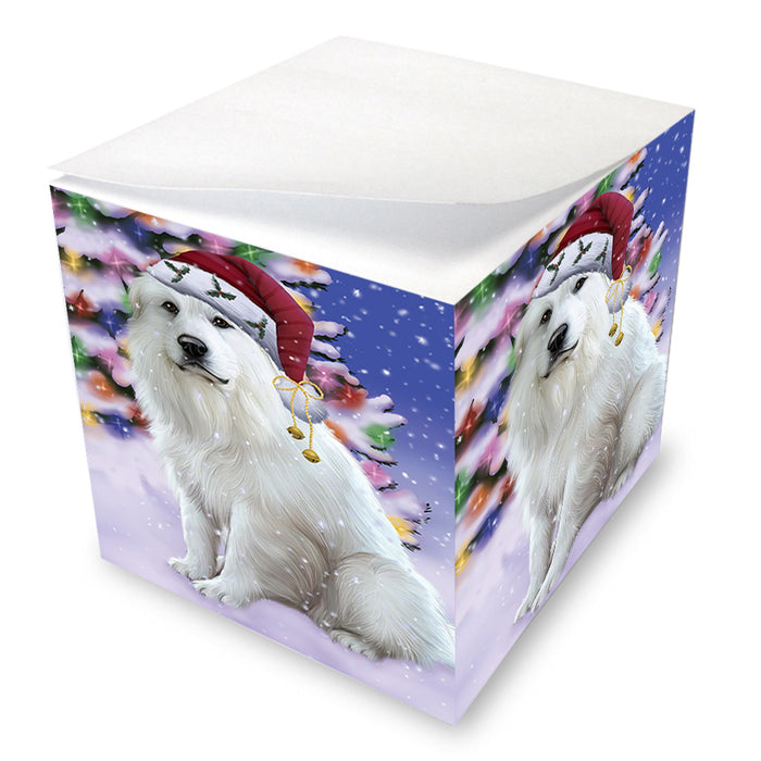Winterland Wonderland Great Pyrenees Dog In Christmas Holiday Scenic Background Note Cube NOC55404