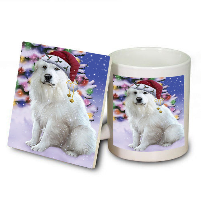 Winterland Wonderland Great Pyrenees Dog In Christmas Holiday Scenic Background Mug and Coaster Set MUC53750