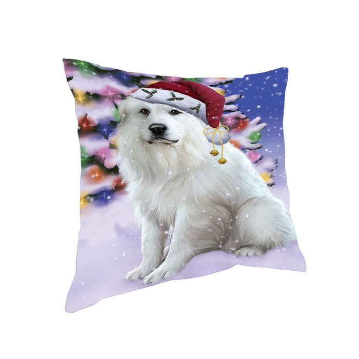 Winterland Wonderland Great Pyrenees Dog In Christmas Holiday Scenic Background Pillow PIL71656