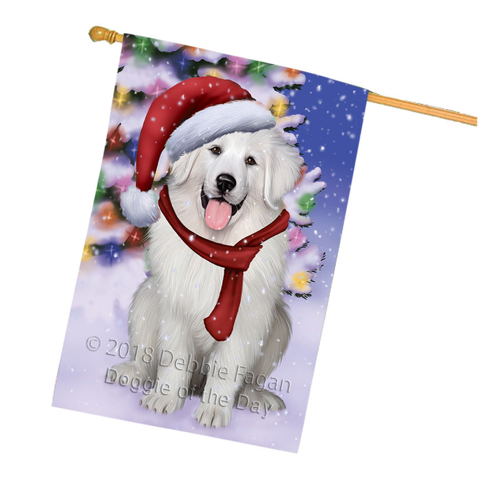 Winterland Wonderland Great Pyrenees Dog In Christmas Holiday Scenic Background House Flag FLG53957