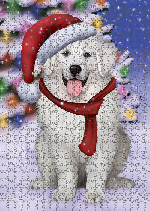 Winterland Wonderland Great Pyrenees Dog In Christmas Holiday Scenic Background Puzzle with Photo Tin PUZL82192