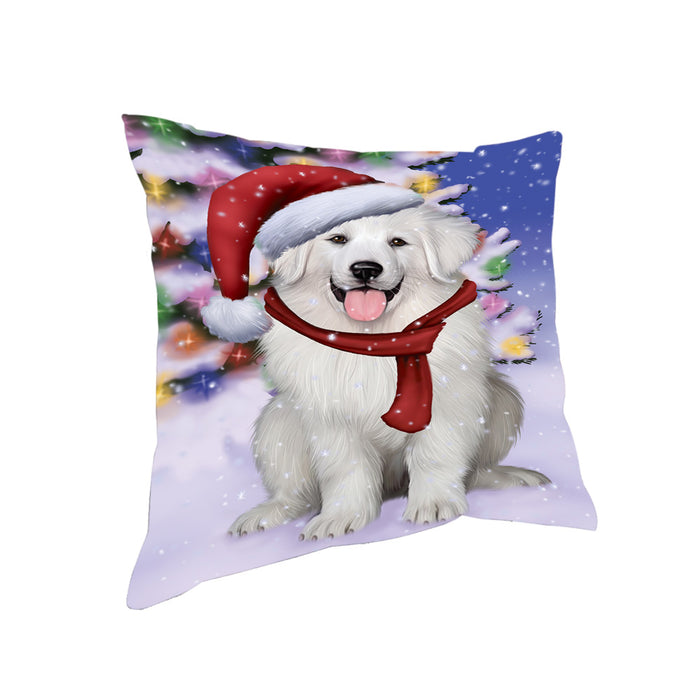 Winterland Wonderland Great Pyrenees Dog In Christmas Holiday Scenic Background Pillow PIL71660