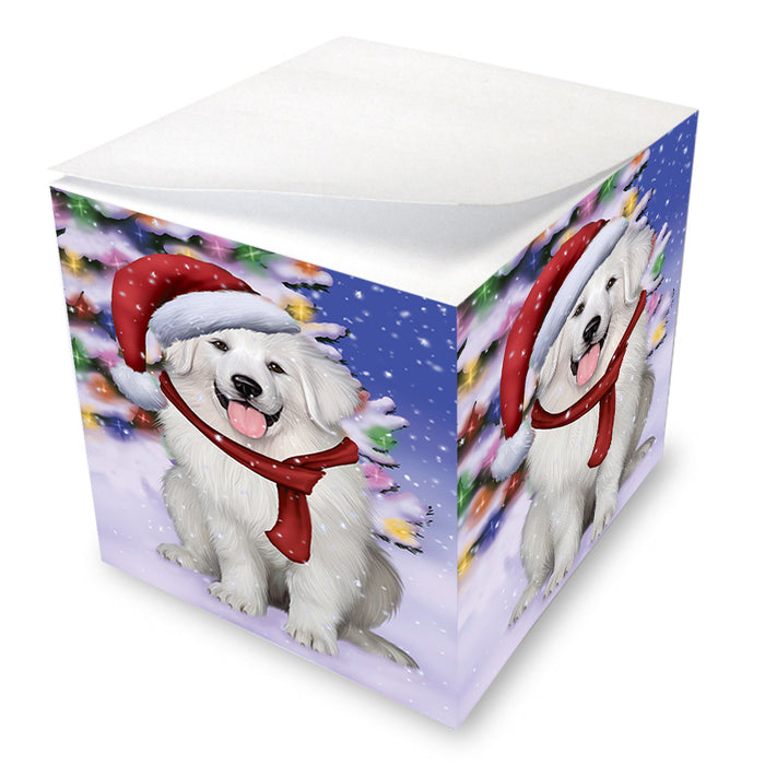 Winterland Wonderland Great Pyrenees Dog In Christmas Holiday Scenic Background Note Cube NOC55405