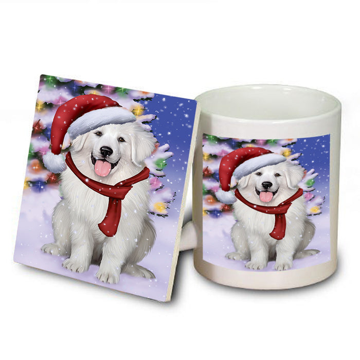 Winterland Wonderland Great Pyrenees Dog In Christmas Holiday Scenic Background Mug and Coaster Set MUC53751