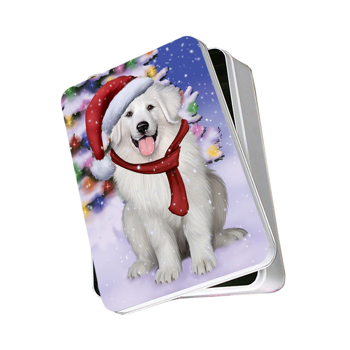 Winterland Wonderland Great Pyrenees Dog In Christmas Holiday Scenic Background Photo Storage Tin PITN53702