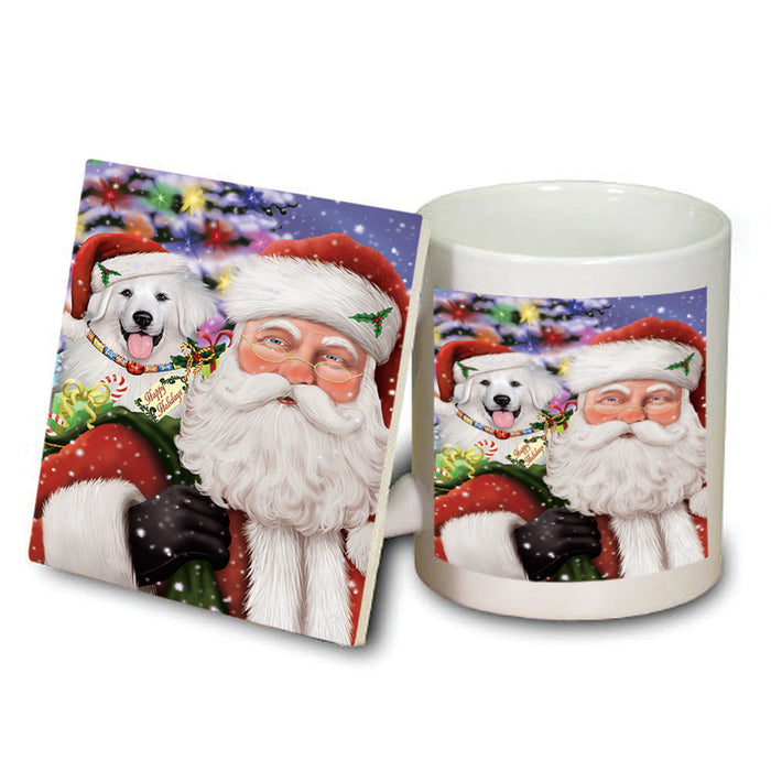 Santa Carrying Great Pyrenees Dog and Christmas Presents Mug and Coaster Set MUC53682