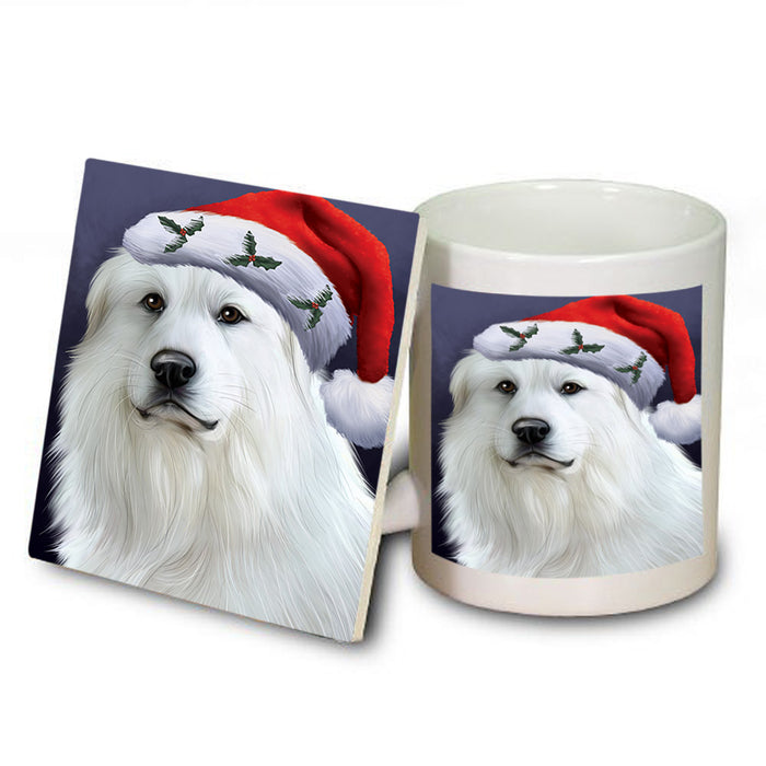 Christmas Holidays Great Pyrenees Dog Wearing Santa Hat Portrait Head Mug and Coaster Set MUC53489