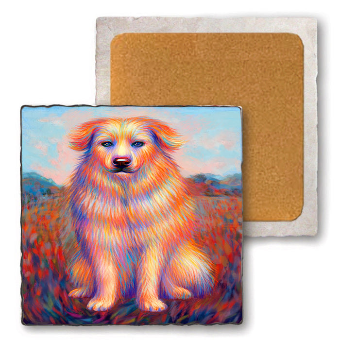 Mystic Blaze Great Pyrenees Dog Set of 4 Natural Stone Marble Tile Coasters MCST48583