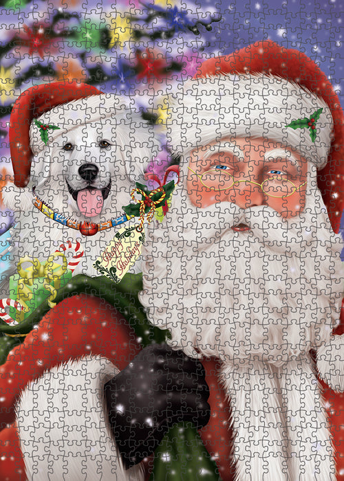 Santa Carrying Great Pyrenees Dog and Christmas Presents Puzzle with Photo Tin PUZL81916