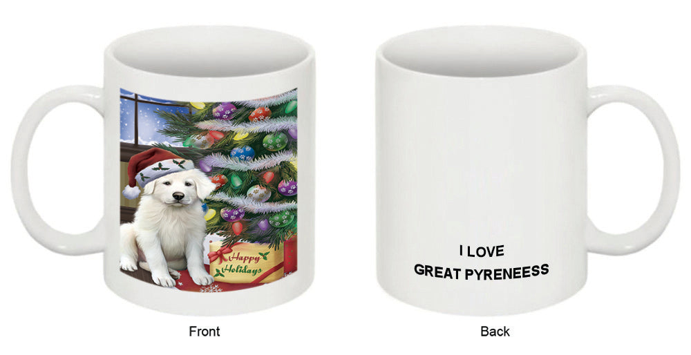 Christmas Happy Holidays Great Pyrenees Dog with Tree and Presents Coffee Mug MUG48857